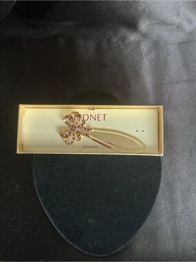 Vintage Monet Gold Floral Ribbon Bookmark - Gold